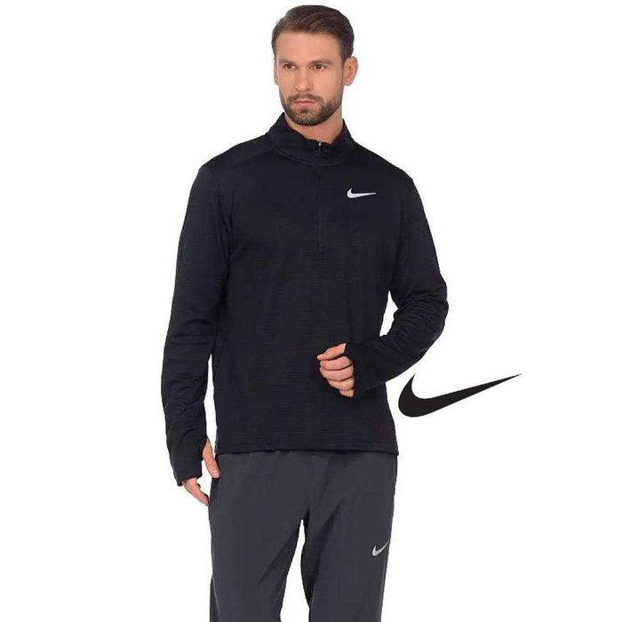 ‼️Знижка на -50%‼️(3XL) Nike Черный лонгслив Dri-FIT Element Flash оснащен молнией на 1/2 длины и светоотражающими элементами на рукавах