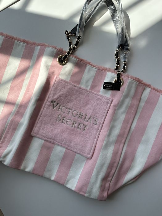 VICTORIA’S SECRET ОРИГІНАЛ. Сумка шопер пляжна біла рожева смужка смугаста середня