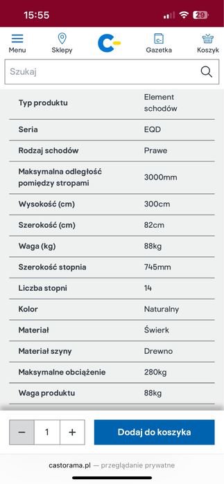 Schody drewniane z zabiegiem EQG 080RC Prawe Sowosz