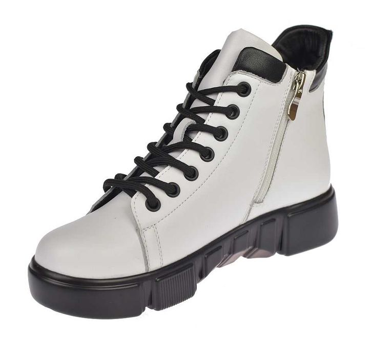 Botki damskie skórzane białe B-3-212 ocieplane zimowe trzewiki roz. 41