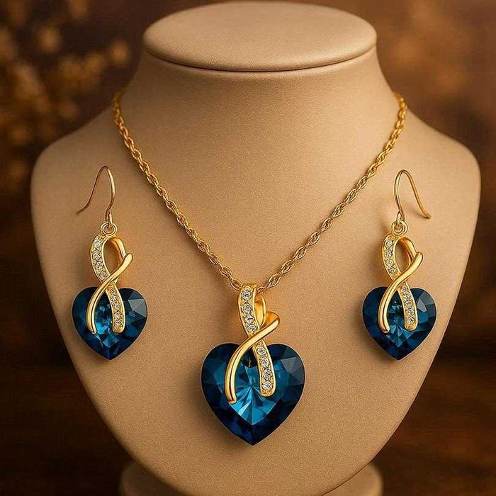 Conjunto de jóias "Coração de cristal Azul"