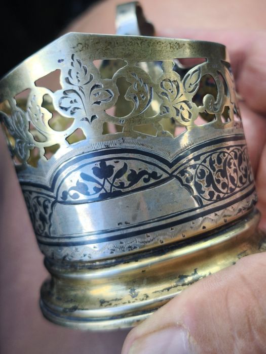 Sprzedam 4 sztuki  Podstakańczyków że srebra Niello Rosja 875 próba