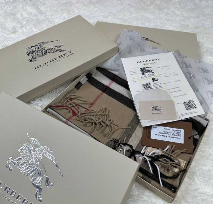 Шарф Burberry НОВИЙ кашеміровий шарф бежевий 32/180см Шарф в клітинку
