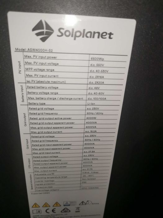 Inversor de rede híbrido Solplanet  4000W com backup 5000VA, 2MPPT