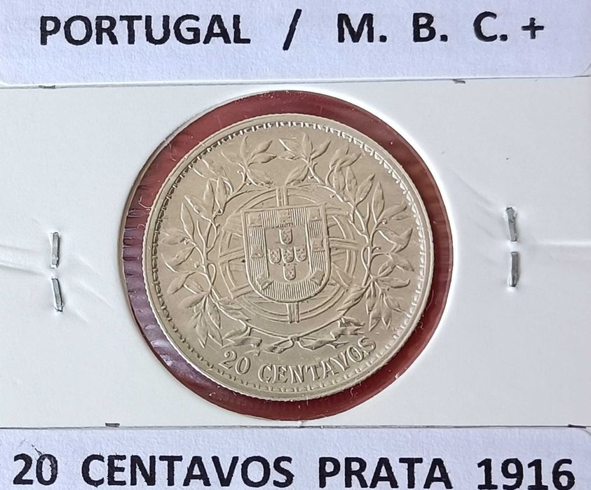2 moedas de 20 Centavos 1913 ,1916 da 1ª República Portuguesa  (Prata)