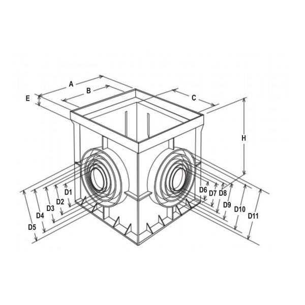 Caixa polipropileno cinzenta c/Grelha 43x43