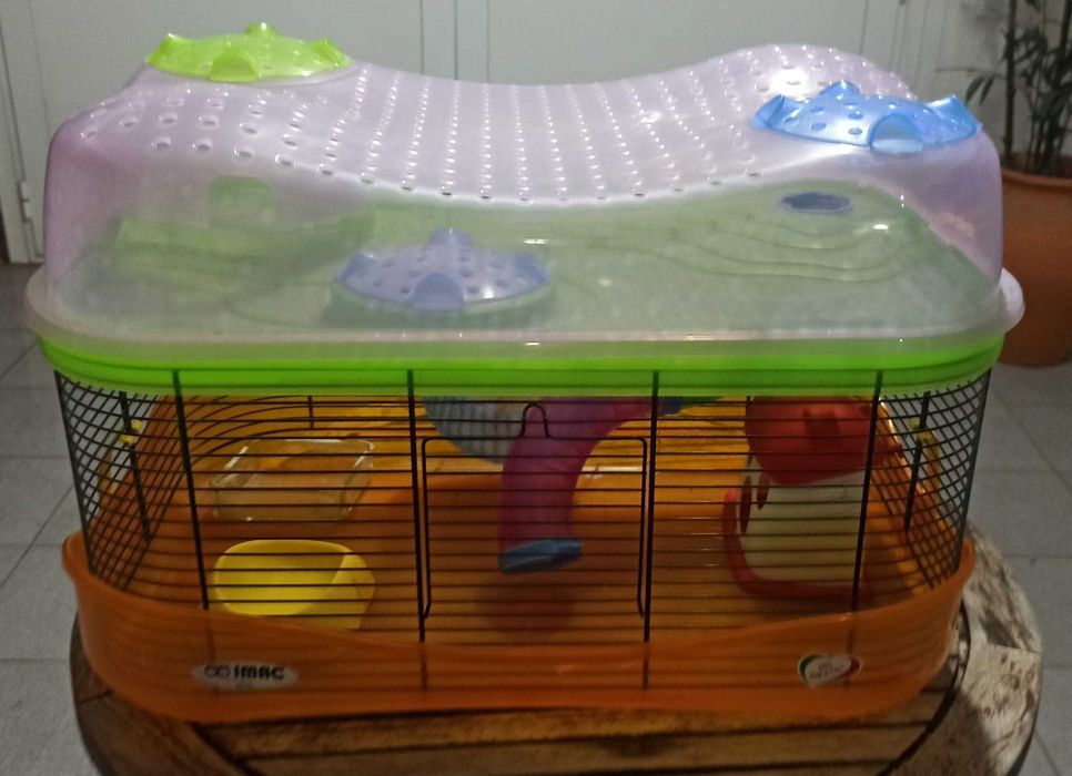 Gaiola com dois níveis e Roda para Hamsters