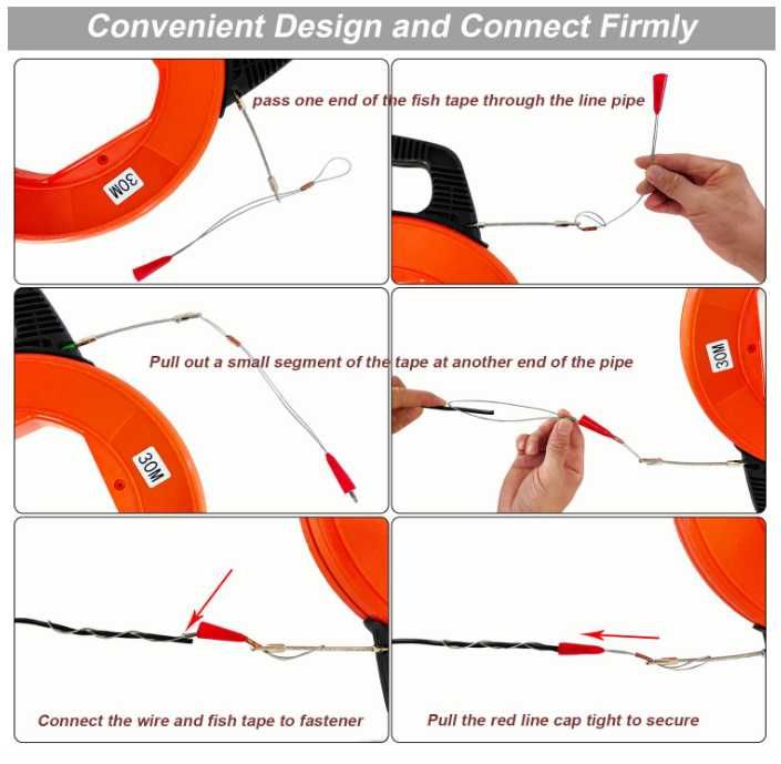 Włókno szklane/stalka/pilot do przeciągania kabli 30m x 4mm na bębnie