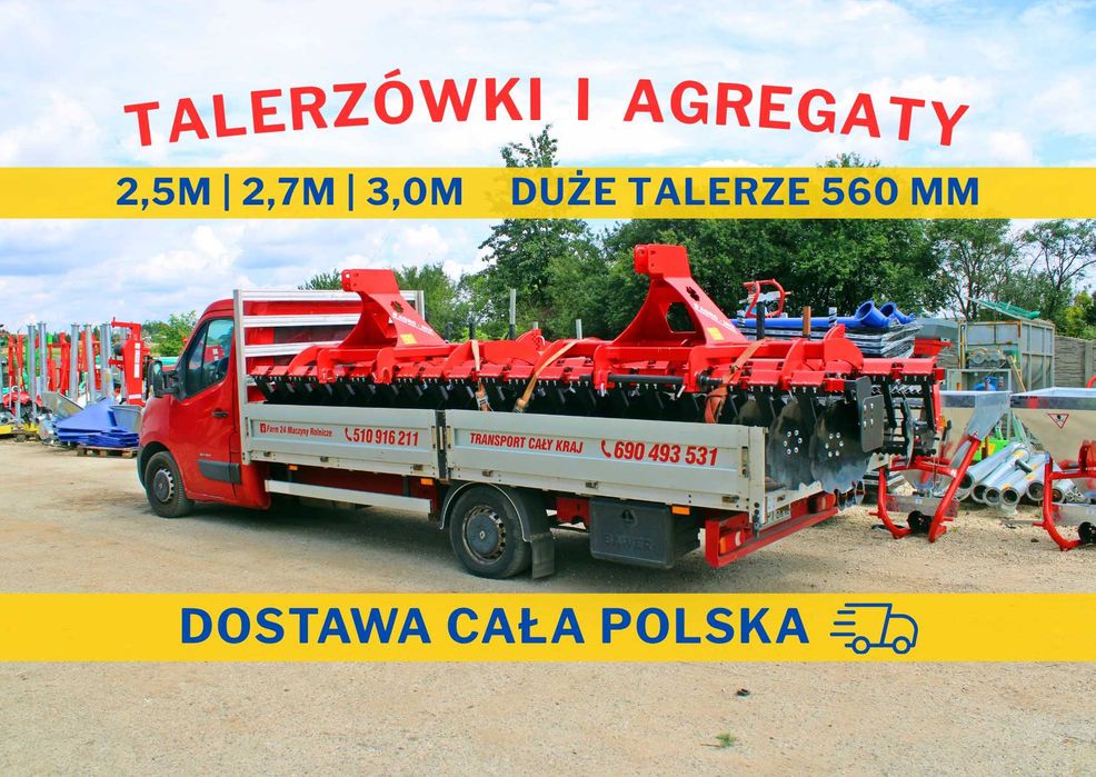 PROMOCJE Brona talerzowa 3m 2.7m 2.5m Agro-Mix TALERZ 560 * SZEROKI ROZSTAW Talerzówka Dostawa