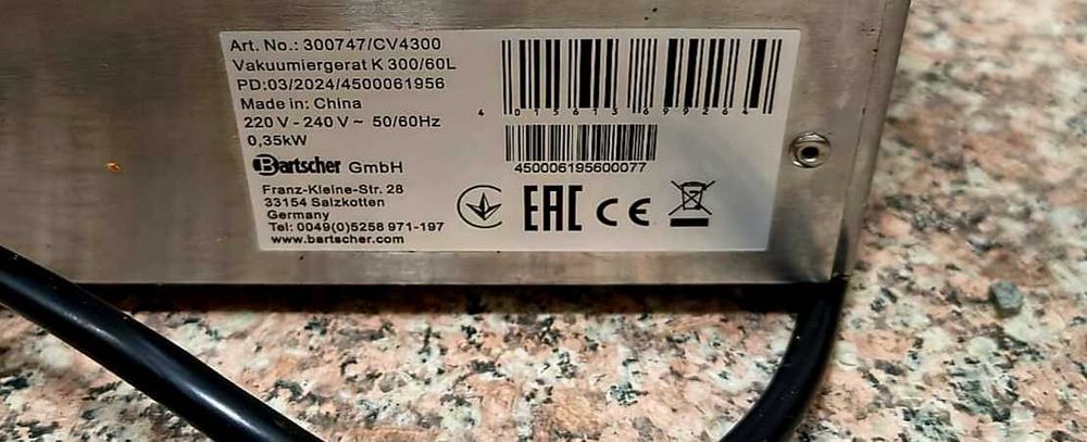 Bartscher Pakowarka Próżniowa Ze Szklaną Pokrywą 60litrów