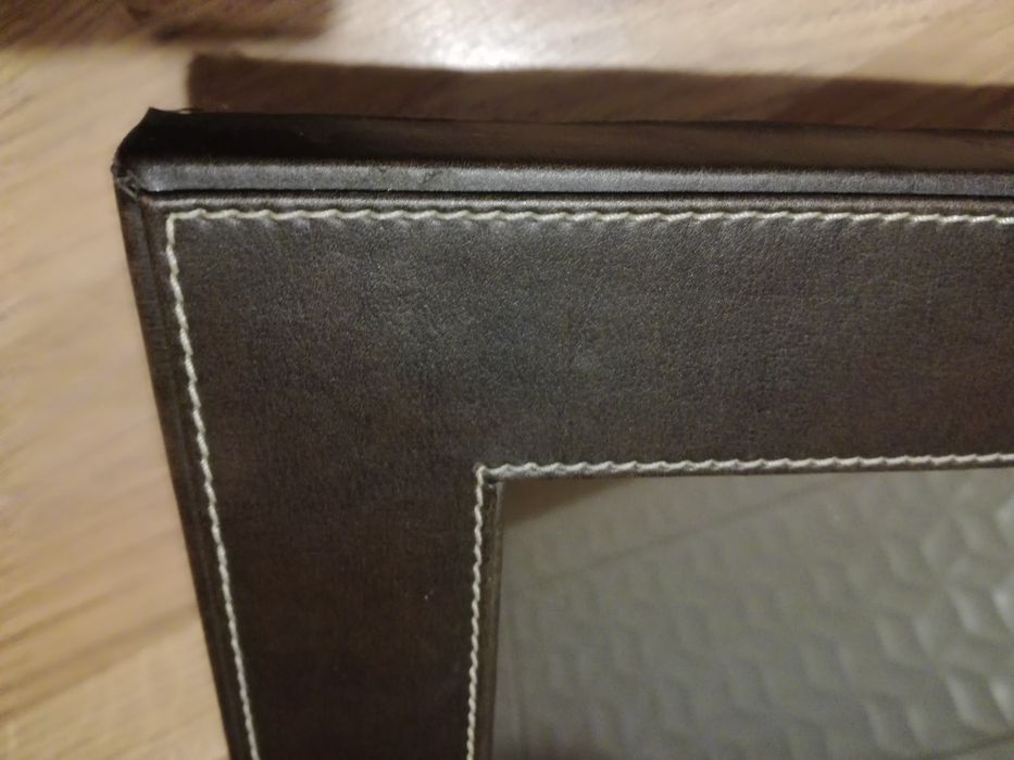 lustro skórzana rama 35,5x35,5cm brąz