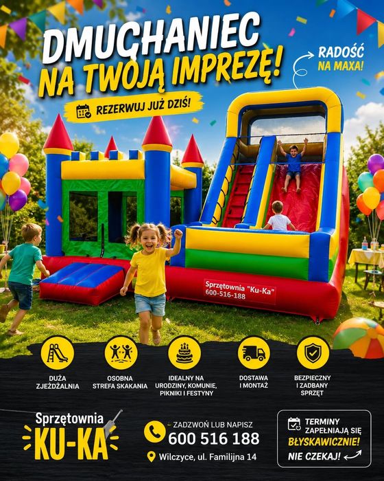 Dmuchaniec 2 w 1 wynajem,  zjeżdżalnia