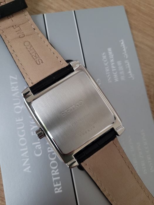 SEIKO SNT009P1 tank retrograde reverse panda NOWY