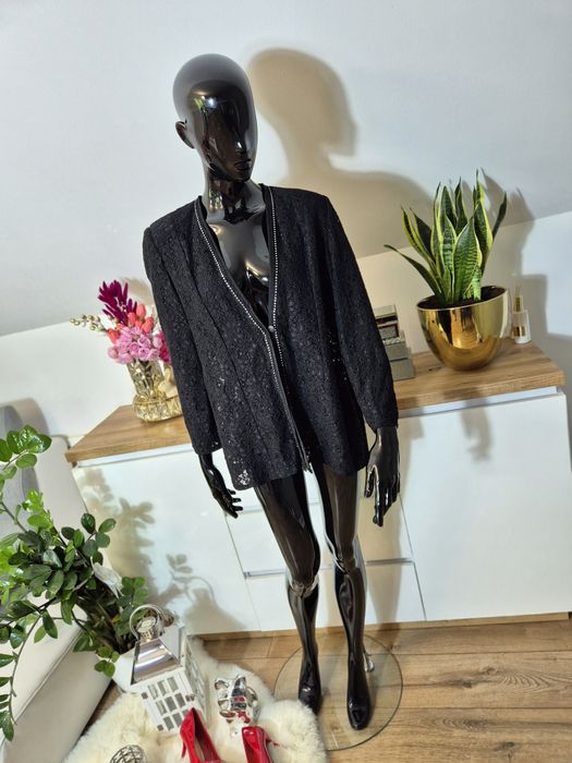 Marynarka damska czarna premium koronkowa Gemre 50 XXXXXL plus size ov