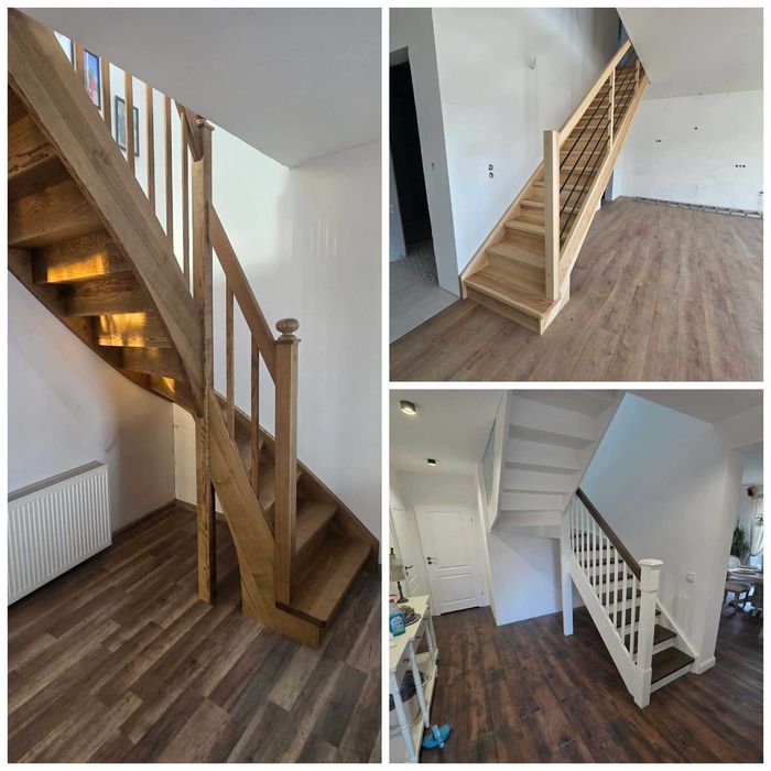 Schody drewniane samonośne , na beton , dywanowe