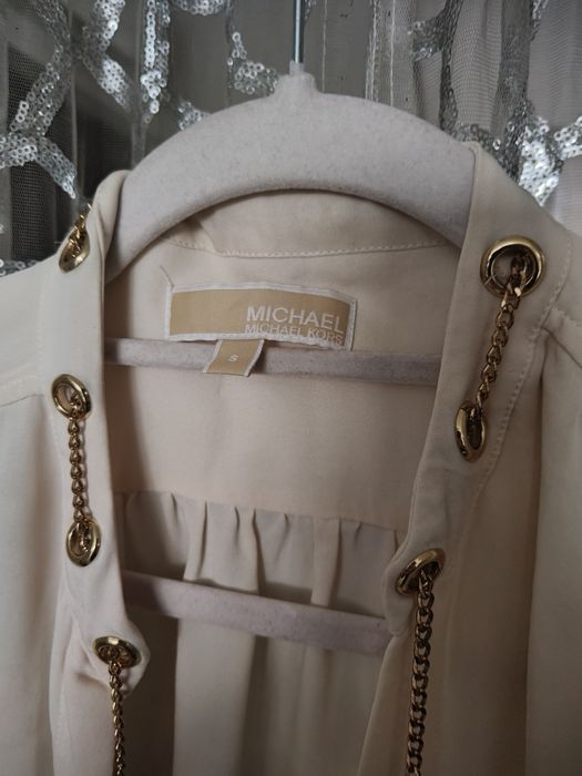 Elegancka koszula ecru ze złotymi łańcuszkami Michael Kors Glamour S