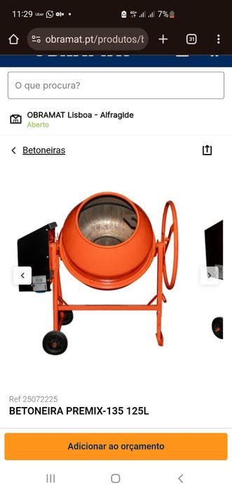 Aluguer Betoneira 125 litros