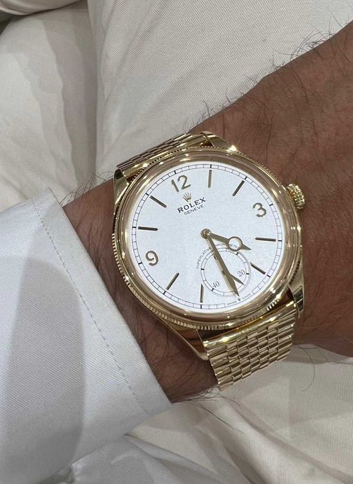 ROLEX 1908 39 MM 52508 - Biała tarcza / Żółte złoto / Złota bransoleta