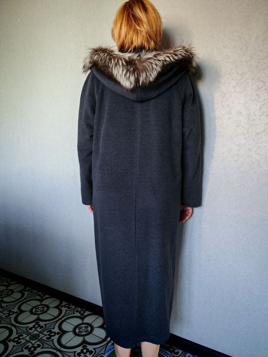 Пальто зимнее (шерстяное шерсть) кашемир серое (чернобурка)