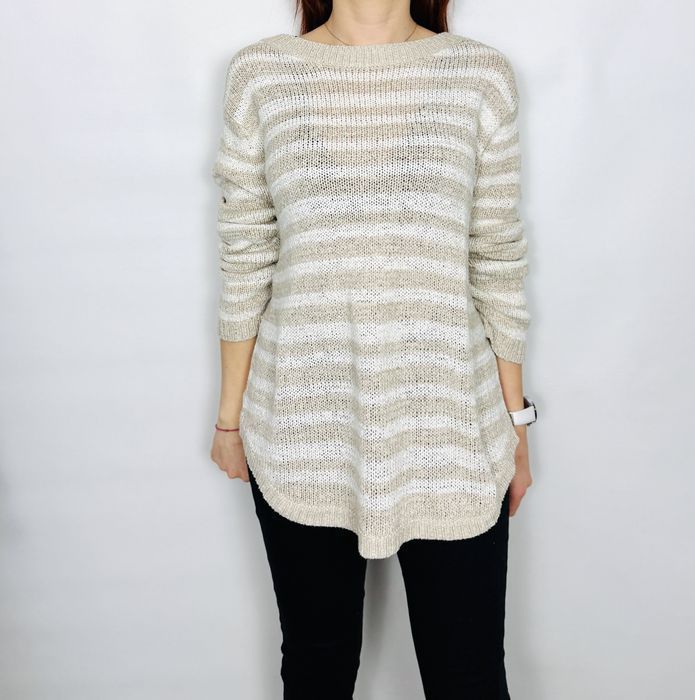 Beżowy sweter w paski XL 42