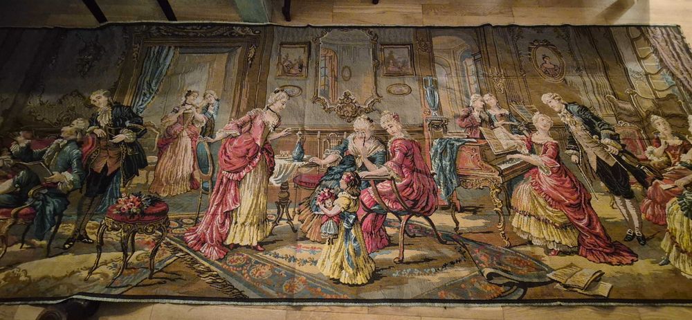 Ogromny pałacowy gobelin żakardowy tapiseria Francja 364x122cm unikat