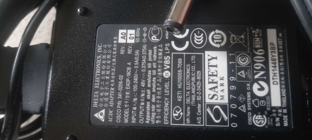 Zasilacz Delta Electronics 48V 0,375A kabel zasilający