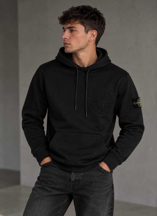 Худі Stone Island з патчем на рукаві, чорне/графіт (M-XXL)