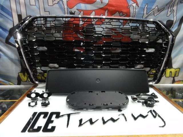 Grelha frontal AUDI A4/S4 B9 15-19 RS4 look  cromado e preto brilhante com suporte para símbolo