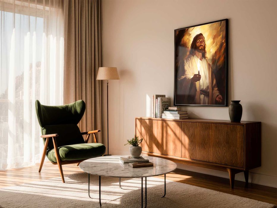 Obraz Jezus jest Światłem A3 30x40 cm z ramką drewnianą