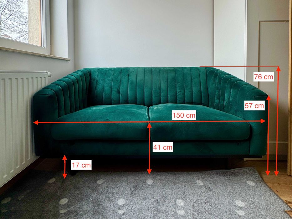 Elegancka Sofa 2-osobowa butelkowa zieleń, welurowa