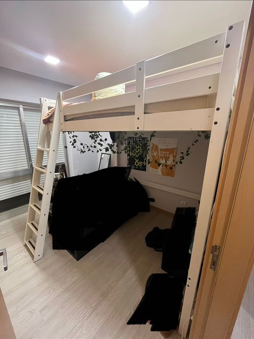 Cama alta casal STORA branca 140x200cm c/ colchão