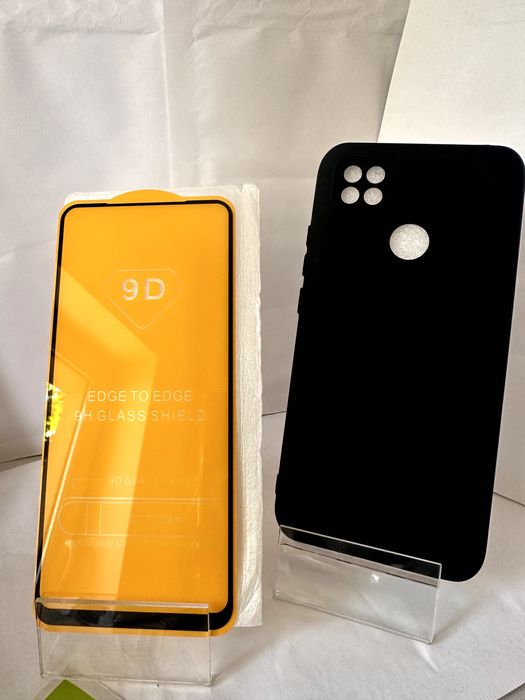 etui czarne Xiomi Redmi 9/9C + szkło hartowane 9D