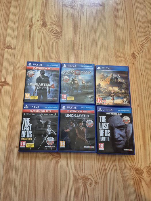 Zestaw 6 gier na PlayStation 4 Ps5 Uncharted God of war The last of us Assasins