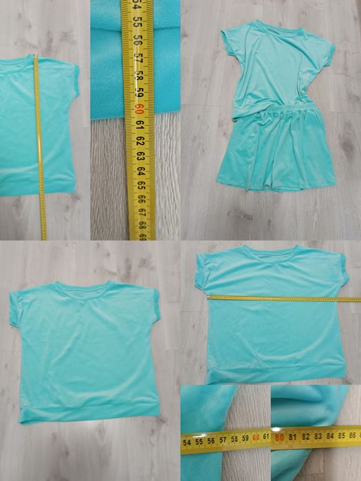 Dres uni na S M L xl komplet welur na lato krótki lazur pastelowy