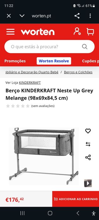 Berço Kinderkraft Neste Up Cinza – Como Novo – 50€