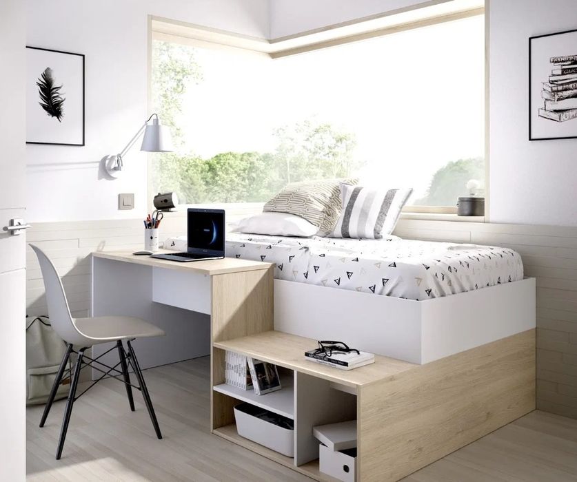 Cama compacta com secretária