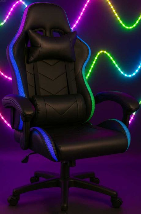 Геймерське крісло компютерне офісне з підсвіткою та підставкою для ніг