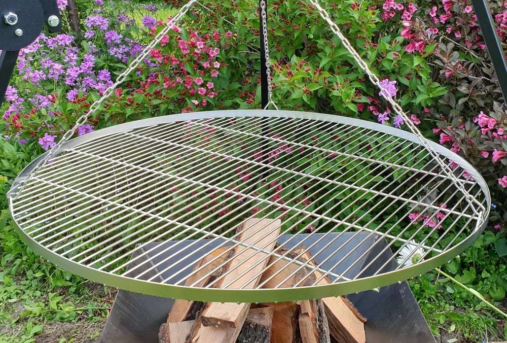 Grill nierdzewny trójnóg 225cm +2 ruszty 90 i 50cm + kołowrotek zestaw