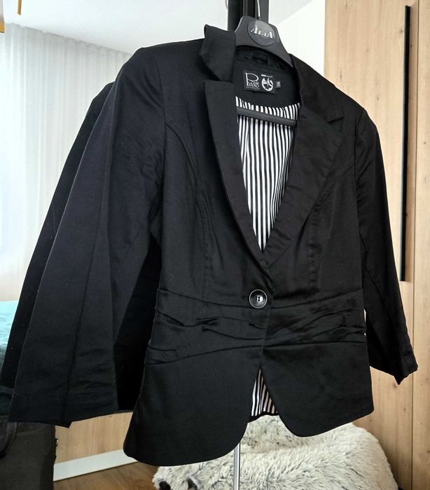 Żakiet marynarka Ryłko czarny roz. 36 S rękaw 3/4 elegancki bawełna