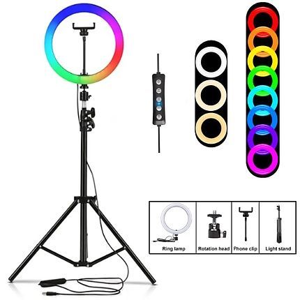 Кільцева лампа 33 см RGB зі штативом та тримачем для телефону