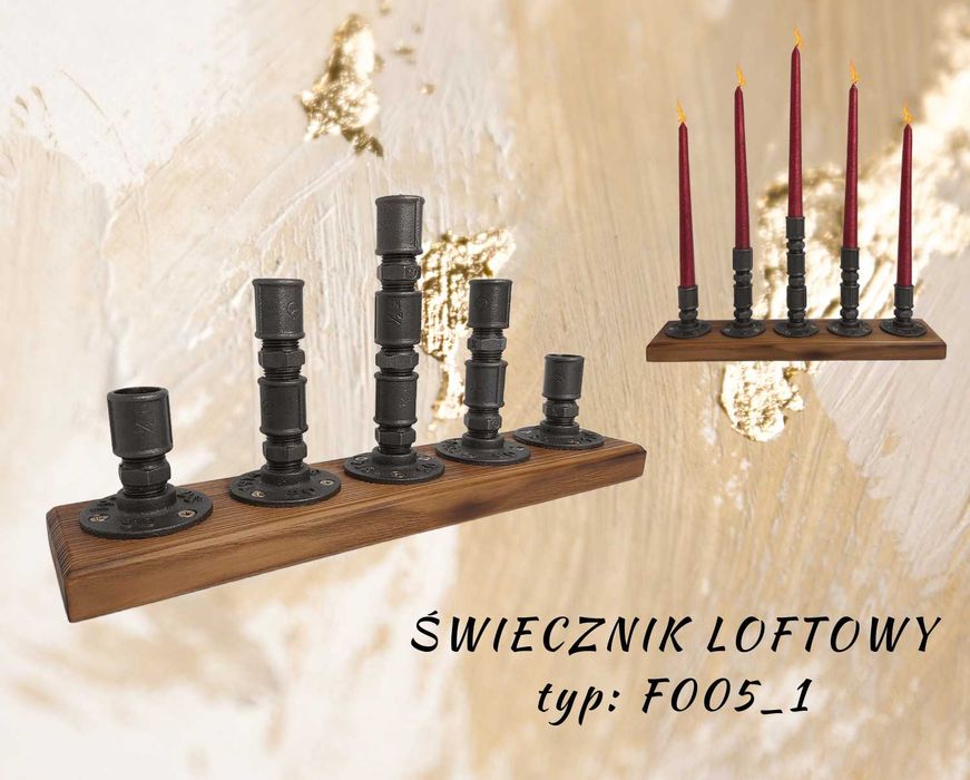 -> Świecznik loftowy – rękodzieło | dekoracja loft - typ: F005_01