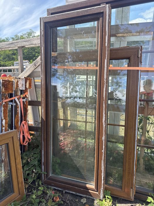 1x okno balkonowe 83x210 orzech biale tarasowe wejsciowe (brazowe ru)