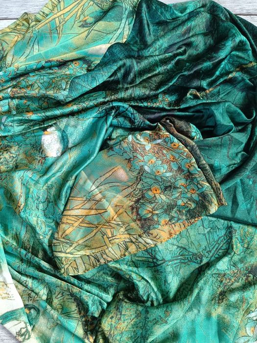 Piękne szmaragdowe kimono orientalne Bali boho etno silk