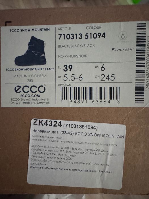 ECCO SNOW MOUNTAIN K IS LACE черевики зимові 39 розмір