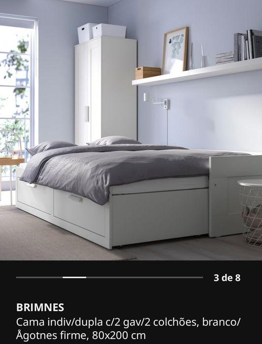 Cama Divã IKEA BRIMNES c/ 2 Gavetões + 2 Colchões ÅGOTNES (Como Nova)