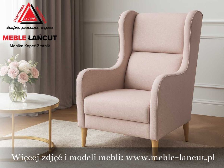 Premium, Duży fotel uszak Piękny Stylowy, HR, różne stopki i wzory