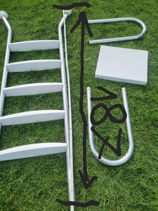 REZERWACJA DO SOBOTY                         Solidna Drabinka Basenowa Dwustronna z Podestem – STAL NIERDZEWNA! 230 cm (do głębokich basenów)