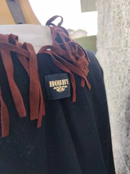 Poncho/Capa de Lã com Franjas Boho-Chic - Marca Hobby - ENVIO GRÁTIS