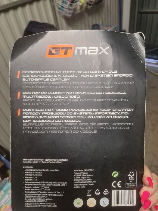 Bezprzewodowy adapter CarPlay Android Auto samochodowy GT Max 2w1