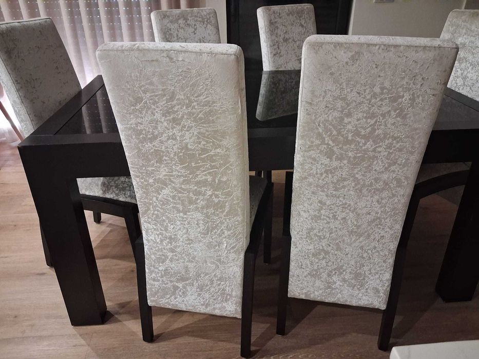 Conjunto 6 Cadeiras de Sala de Jantar Estofadas | Madeira Escura